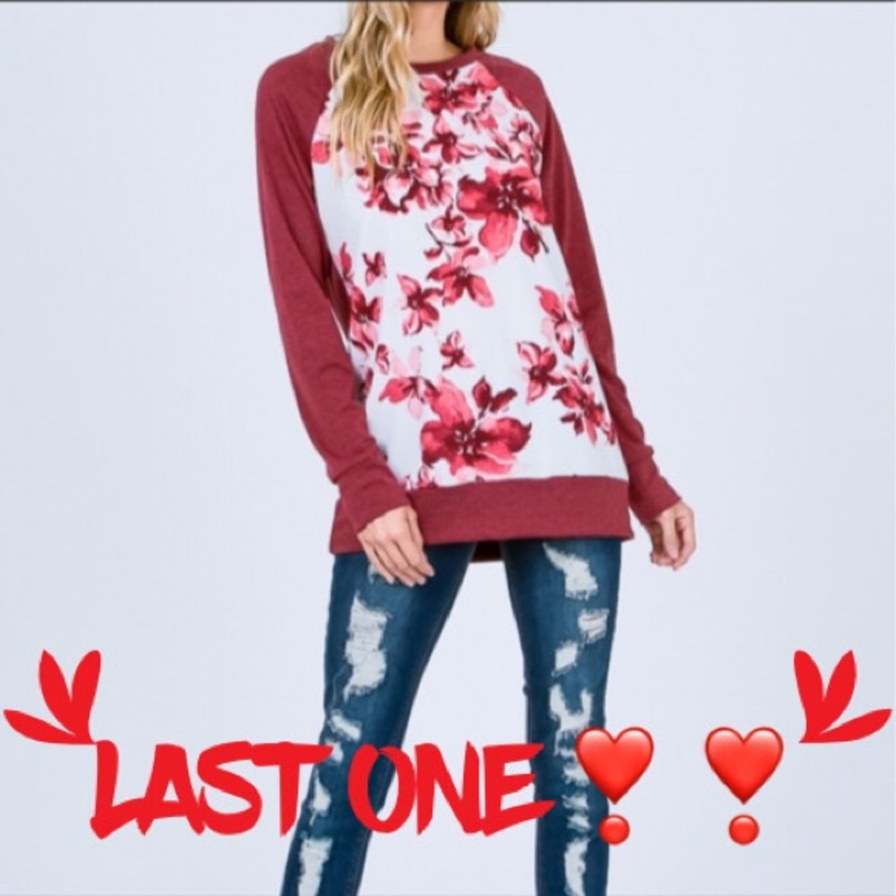 DONATED!! Burgundy raglan sleeve floral print - Picture 1 of 5